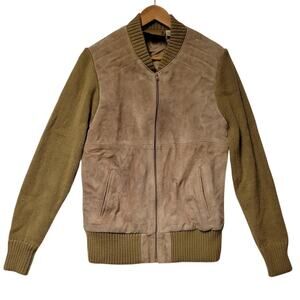 Vintage 70's 80's Suede & Knit Bomber Jacket Men's Tan & Olive Military Green